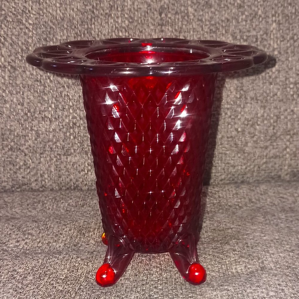 Vintage Imperial Glass Footed Ruby Red Lace Top Vase